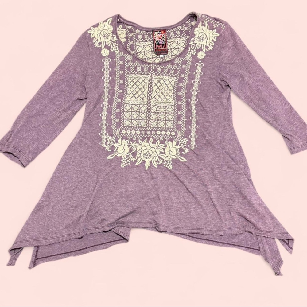 Johnny Was JWLA Embroidered Lavender Boho Tunic Top M Festival Cottagecore